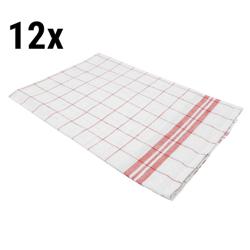 (12 шт.) Рушник для скляних виробів з льону та бавовни - 650x650 мм - Червоний / Білий