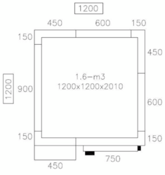 Cella congelatore - 1200x1200mm - 1,6m³ - incl. unità congelatore e lamelle