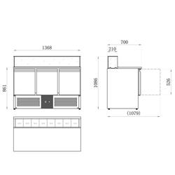 Saladette PREMIUM - 1368mm - 3 deuren - met rechte glazen opzetvitrine voor 8x GN 1/6