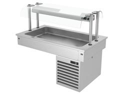 Vestavná chladicí vana - 1 000 mm - +2 až +8 °C - 3× GN 1/1 - 190 W - s oboustrannou skleněnou zábranou proti kýchání