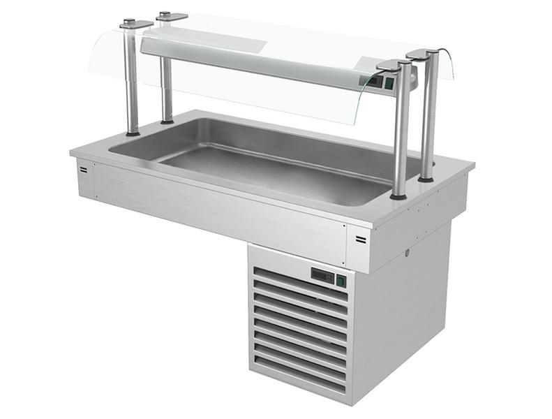 Vestavná chladicí vana - 1 000 mm - +2 až +8 °C - 3× GN 1/1 - 190 W - s oboustrannou skleněnou zábranou proti kýchání