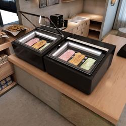 Επιτραπέζια βιτρίνα παγωτού - 670mm - Στατική - για 3x δοχεία παγωτού 5 λίτρων - Καπάκι που ανοίγει προς την πλευρά του πελάτη