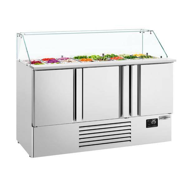 Saladette PREMIUM PLUS - 1460mm - 3 deuren - met rechte glazen opzetvitrine voor 9x GN 1/3 & 6x GN 1/6