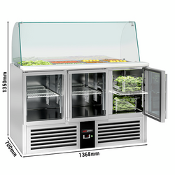 Saladette PREMIUM - 1368mm - 3 glazen deuren - met hoge glazen opzetstuk voor 4x GN 1/1