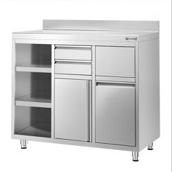 Table armoire en acier inoxydable - 1292x600mm - avec portes battantes - avec dosseret - pour machine à café (cafetière à filtre)