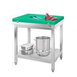 Paslanmaz Çelik Çalışma Tezgahı PREMIUM- 600x600mm  - Alt Raflı,  Sırtsız, Kesme plakası dahil