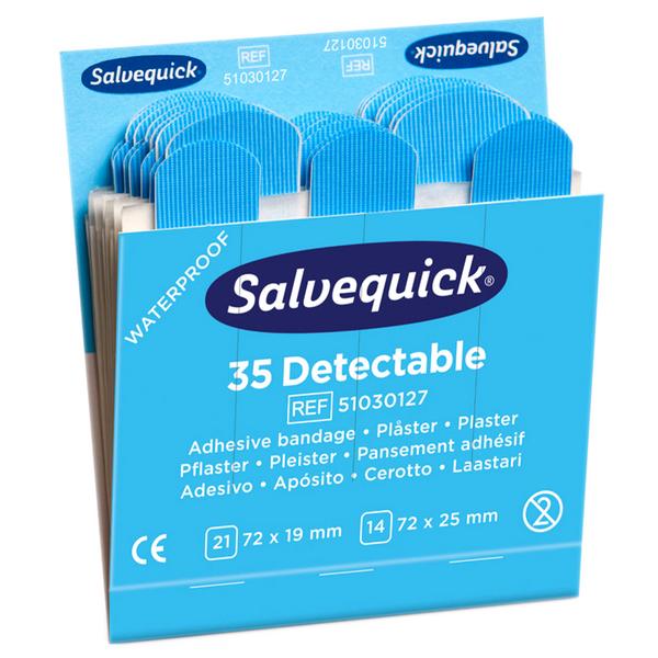 Salvequick® | Yara bandı dispenseri yedek dolumları - metal dedektörü ile tespit edilebilir - 6x15 yara bandı stripi ve parmak ucu, 6x35 yara bandı (19x72mm ve 25x72mm) dahil