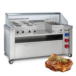 Stație mobilă de gătit - 1600x850 mm - Înălțime: 1170 mm - incl. Mașină de gătit electrică & Bain-marie