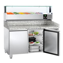 Commercial Refrigerated Pizza Prep Counter PREMIUM - 1500x800 - 2 Doors - Top Display Rail LED - 5x GN 1/3 + 1x GN 1/2
