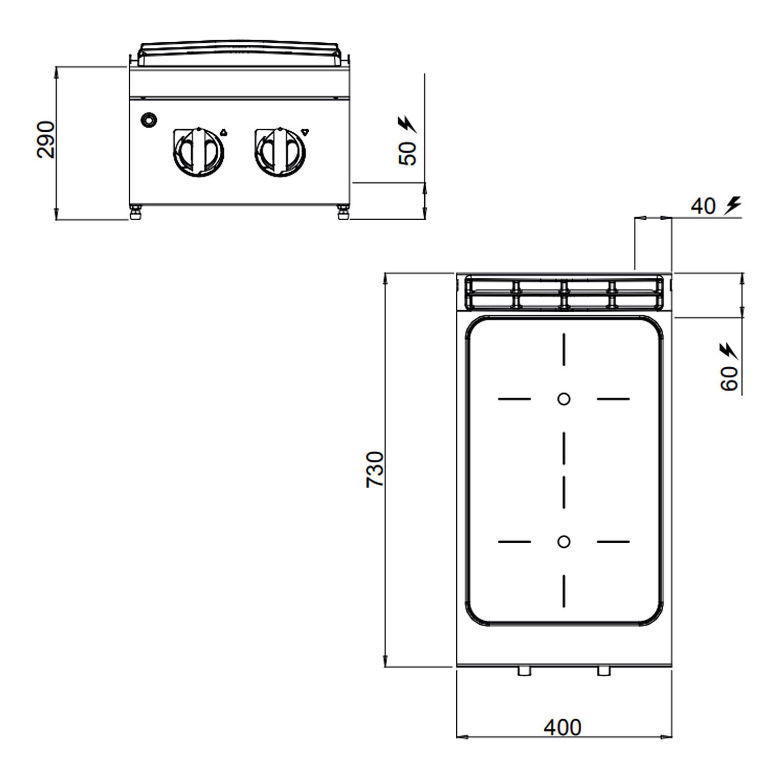 Réchaud vitrocéramique à poser - 6,4kW - 2 foyers infrarouges