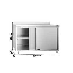Työpöytäkaappi PREMIUM ruostumattomasta teräksestä - 1200x800mm - liukuovella ja jalustalla	