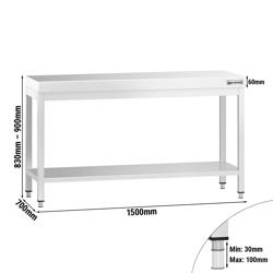 Edelstahl Arbeitstisch PREMIUM - 1500x700mm - mit Grundboden ohne Aufkantung