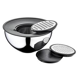 (9 szt.) Miska do mieszania okrągła - 9-elementowy zestaw - Stal nierdzewna - rund - Ø 160, 200, 240mm - 250x250x130mm - z pokrywami i tarkami