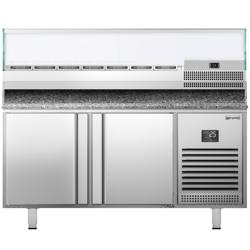 Pizzawerkbank PREMIUM PLUS - 1738x800mm - met granieten werkblad - met 2 deuren - incl. glasvitrine - 7x GN 1/4