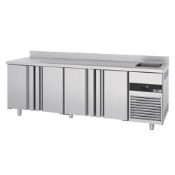 Commercial Refrigerated Worktable PREMIUM - 2360x700 -  4 Doors - 1 Basin Right - Upstand