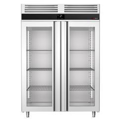 Koelkast RVS PREMIUM - GN 2/1 - 1400mm - 1400liter - tot +8°C - met 2 glasdeuren - geforceerde koeling, LED‑verlichting & legroosters