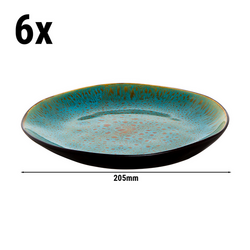 (6 stuks) LOTUS - Bord - plat - Ø 205mm - Turquoise/Zwart