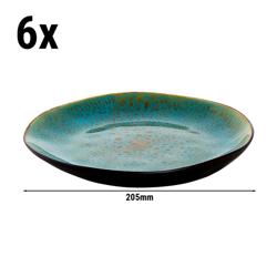 (6 pièces) LOTUS - Assiettes - plates - Ø 205 mm - Turquoise/ Noir  