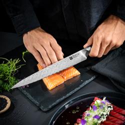 ZWILLING | Tanrei Meat Carving & Slicing Knife – Plain Edge - Damascus 101-Layer - Brown Micarta Handle