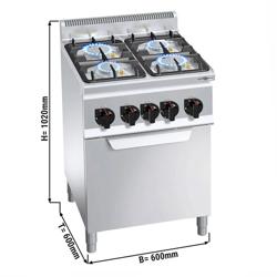 Cuisinière à gaz - 19 kW - 4 brûleurs - avec four électrique à air pulsé - 3 kW        