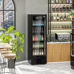 Commercial Upright Glass Door Display Fridge - 590mm - 294 Litres - with 1 hinged glass door - LED lighting - digital controller with temperature display - Black - UK Plug - Temperature range 2 to 8 °C