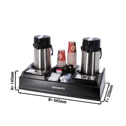 Station café pour 2 verseuses isothermes - Avec 5 compartiments de rangement - Plastique - 665x330x145mm - incl. 2 inserts en plastique réglables & bacs d'égouttage