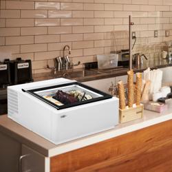 Vitrine à glaces à poser - 670mm - Froid statique - Couvercle vitré basculant - Blanc - pour 3 bacs de 5 L - Côté client