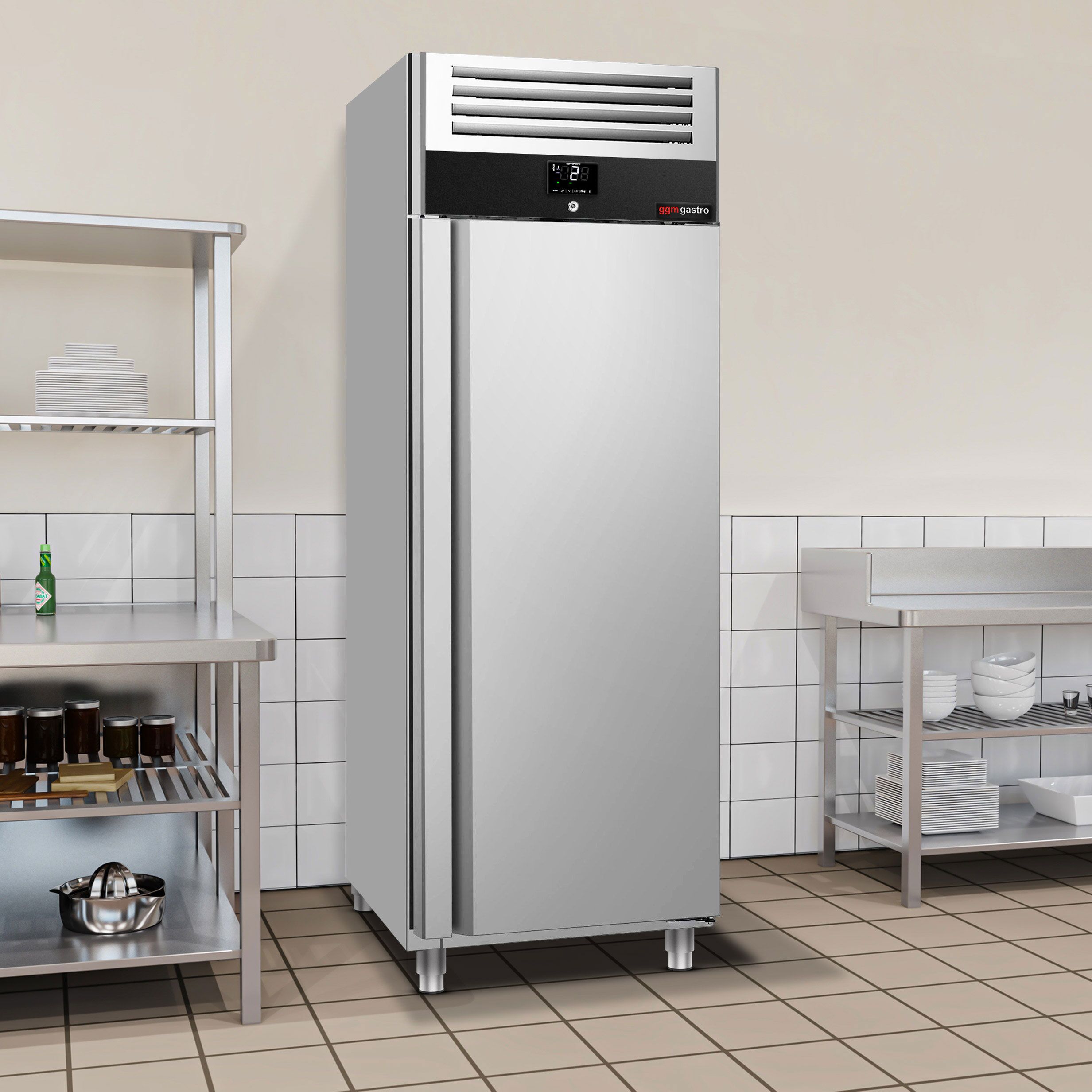 Armoire réfrigérée positive Inox AISI 304 PREMIUM - GN 2/1 - 600 L - avec 1 porte