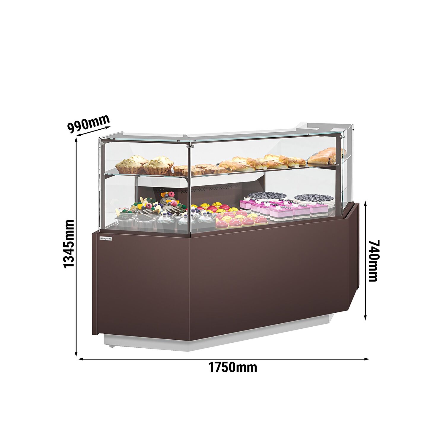 Comptoir vitrine réfrigérée RIGA - 1365x990mm - +4/+8°C - 2 étagères - Éclairage LED