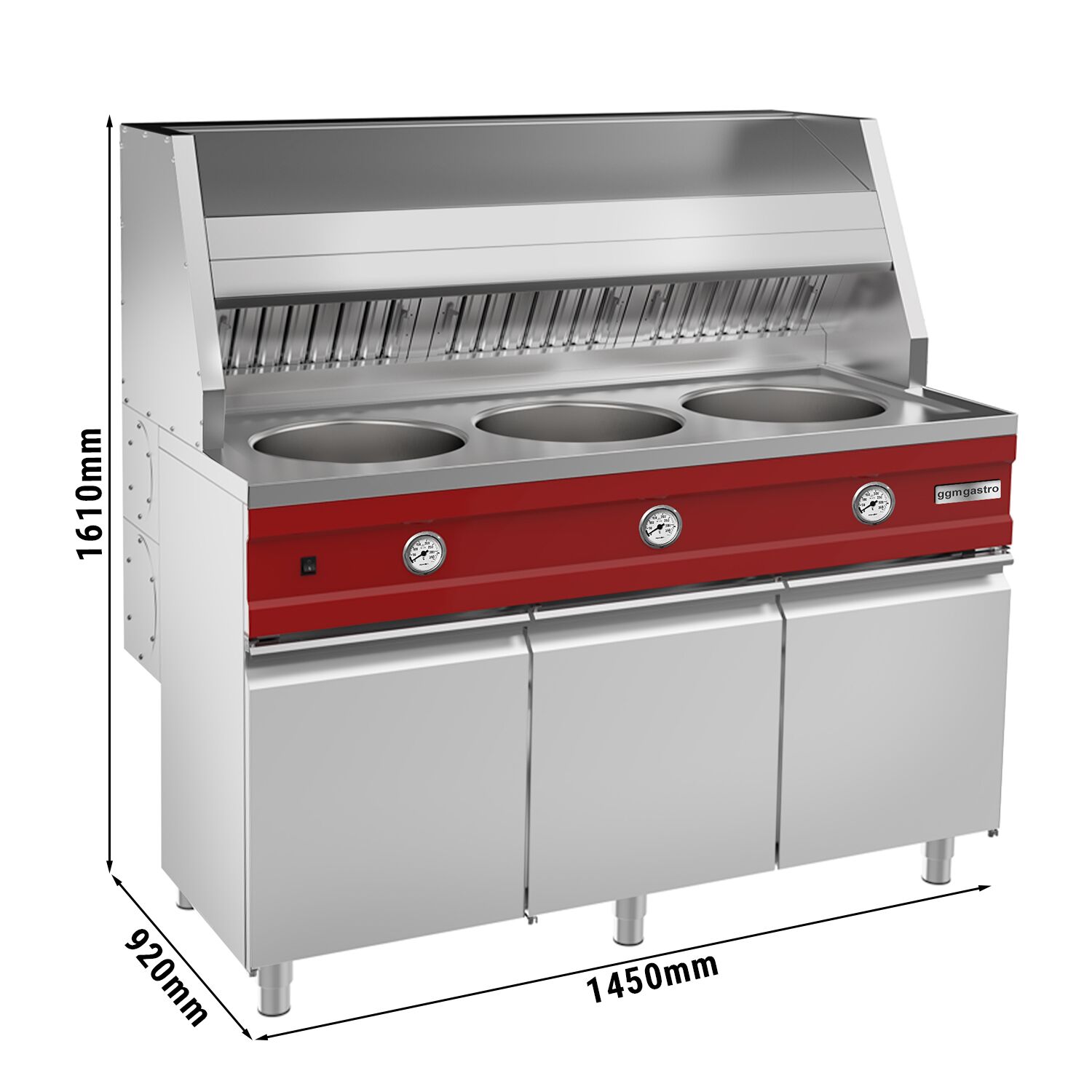 Friggitrice a gas - rotonda - 3x 13 litri - 51 kW - incl. cappa e vasca per patatine fritte