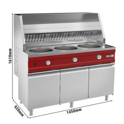 Friggitrice a gas - rotonda - 3x 13 litri - 51 kW - incl. cappa e vasca per patatine fritte