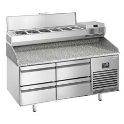 Pizzawerkbank PREMIUM PLUS - 1490x700mm - met granieten werkblad - met 4 laden - incl. opzetkoelvitrine - 6x GN 1/4
