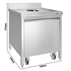 Сміттєвий бак з відром на рухомій платформі на колесах - Отвір для відходів та фронтальна висувна шухляда - 50 л - Нержавіюча сталь