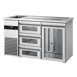 Comptoir de bar réfrigéré PREMIUM - 1550x700mm - 1 porte vitrée & 3 tiroirs en verre