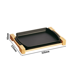STAUB | SERVING - Plato con base de madera - 330x220mm - Hierro fundido - Negro