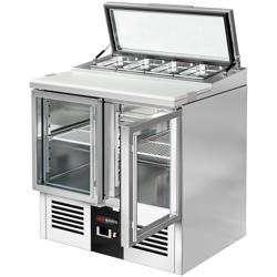 Саладетта PREMIUM - 900 мм - 2 скляні дверцята - з ванною для 4x GN 1/3 та скляною кришкою