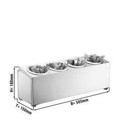 Çatal Kaşık Standı - 505x150mm - Yükseklik:180mm - Paslanmaz çelik - 4 adet paslanmaz çelik çatal kaşık kovası dahil