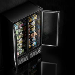 Commercial multideck display freezer - 1260mm - 991L - with 2 double‑glazed hinged glass doors & 5 shelves - Black