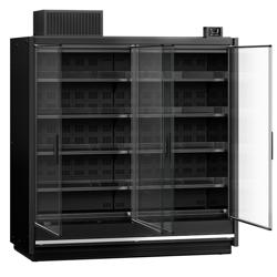 Supermercato-Murale refrigerato - 1875mm - +0°/+4°C - con 4 porte a battente in vetrocamera senza cornice & 5 ripiani - Nero