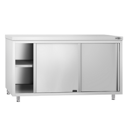 Armoire de travail en acier inoxydable PREMIUM - 1600 mm - avec passe-plat        