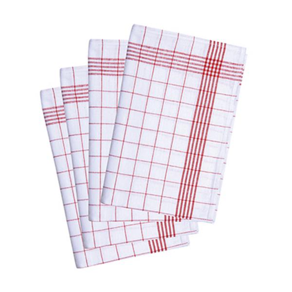 (10 pieces) Catering Tea Towels & Glass Cloths – Red Check - 50 x 70 cm - 100% Cotton