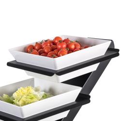 Stalak za poslastice - nehrđajući čelik (inox), melamin, crno (pjeskareno/polimer premaz) - 3 etaže - uklj. 3 melaminske posude 300x300 mm