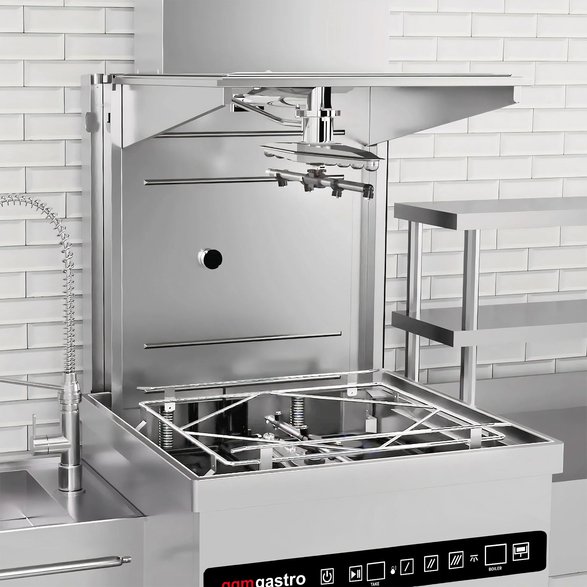 Lave-vaisselle à capot – Numérique – 8,7 kW – avec récupération de chaleur, pompe de détergent, de rinçage et de vidange