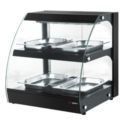 Warmhoudvitrine - 650mm - met 2 planken - Zwart
