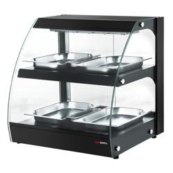 Vetrina calda da banco per rosticceria - 650mm - 0,56 kW - con 2 ripiani - Nero
