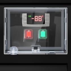 Commercial wall-mounted freezer display shelving - 630 mm - 443 litres - with 1 double-glazed hinged door and 5 shelves