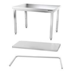 Arbetsbord i rostfritt stål PREMIUM - 1,2 m - med basplatta och stag