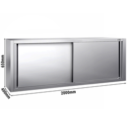 Настенный шкаф из нержавеющей стали PREMIUM - 2000x400 мм - с раздвижной дверью - Высота: 650 мм