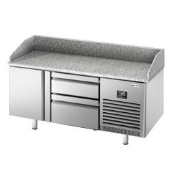 Banco pizza refrigerato PREMIUM PLUS - 1490x700mm - con 1 porta & 2 cassetti - piano in granito