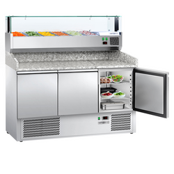 Pizza Hazırlık Tezgahı ECO - 1400x700mm- 3 Kapılı  - Soğutmalı vitrin dahil- 6x GN 1/4